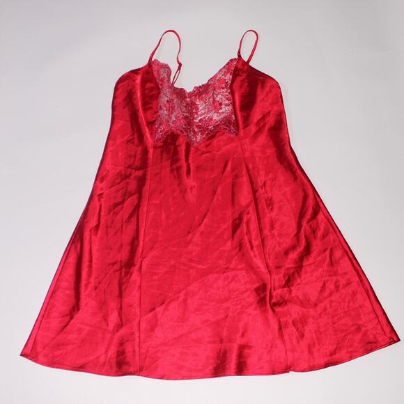 Vintage Victoria's Secret Red Slip Dress With Lace Cutout And Slit - Picture 1 of 5